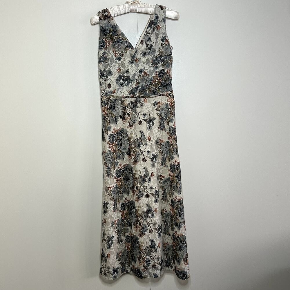cream with floral lace overlay ankle-length dress